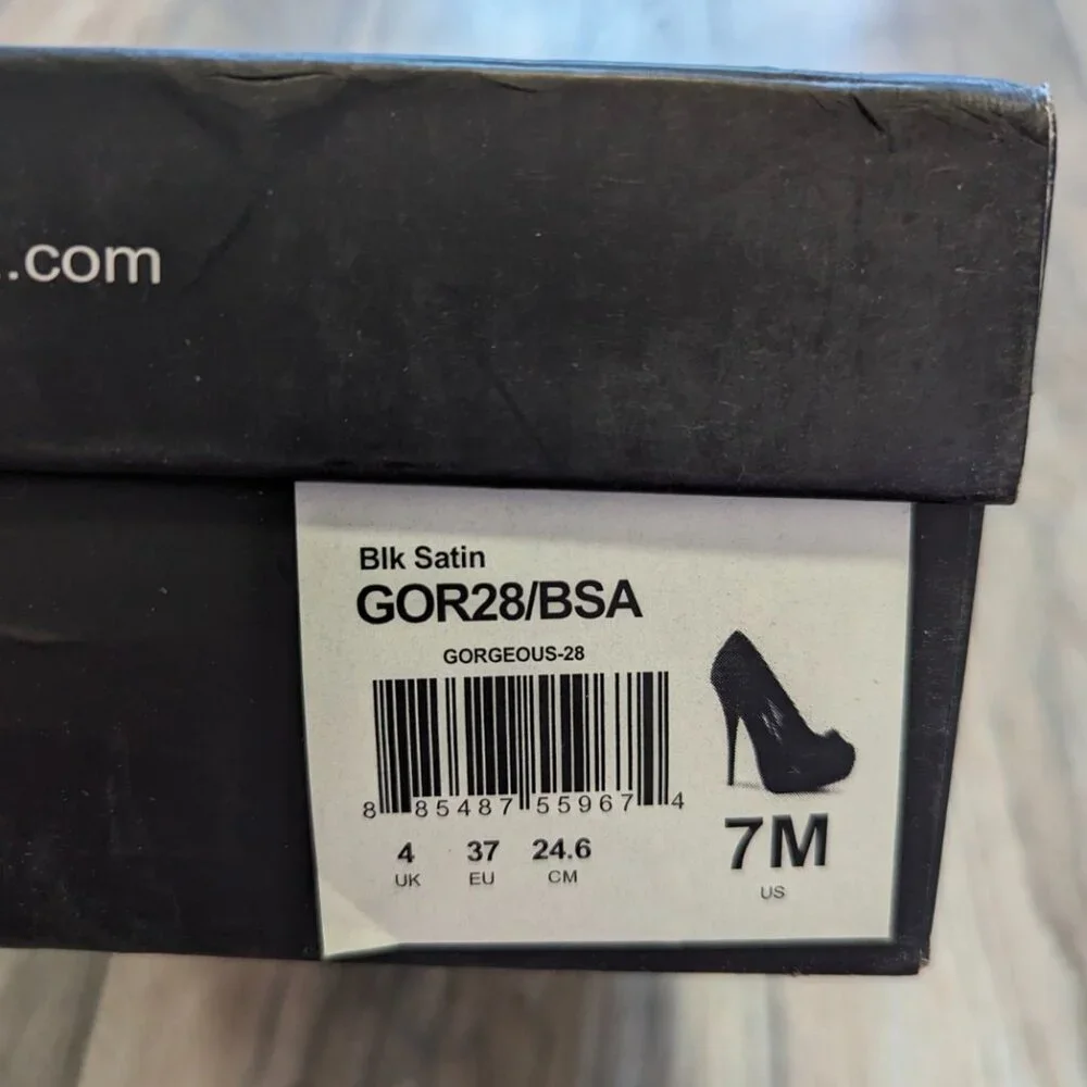 Pleaser Black Satin Heels Gorgeous 28 Platform Stiletto Pumps - Picture 8 of 8